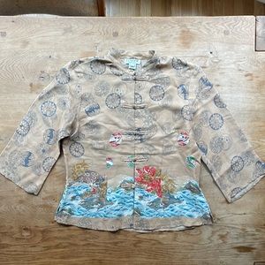 Citron Y2K Shirt XS 100% Silk Floral Asian